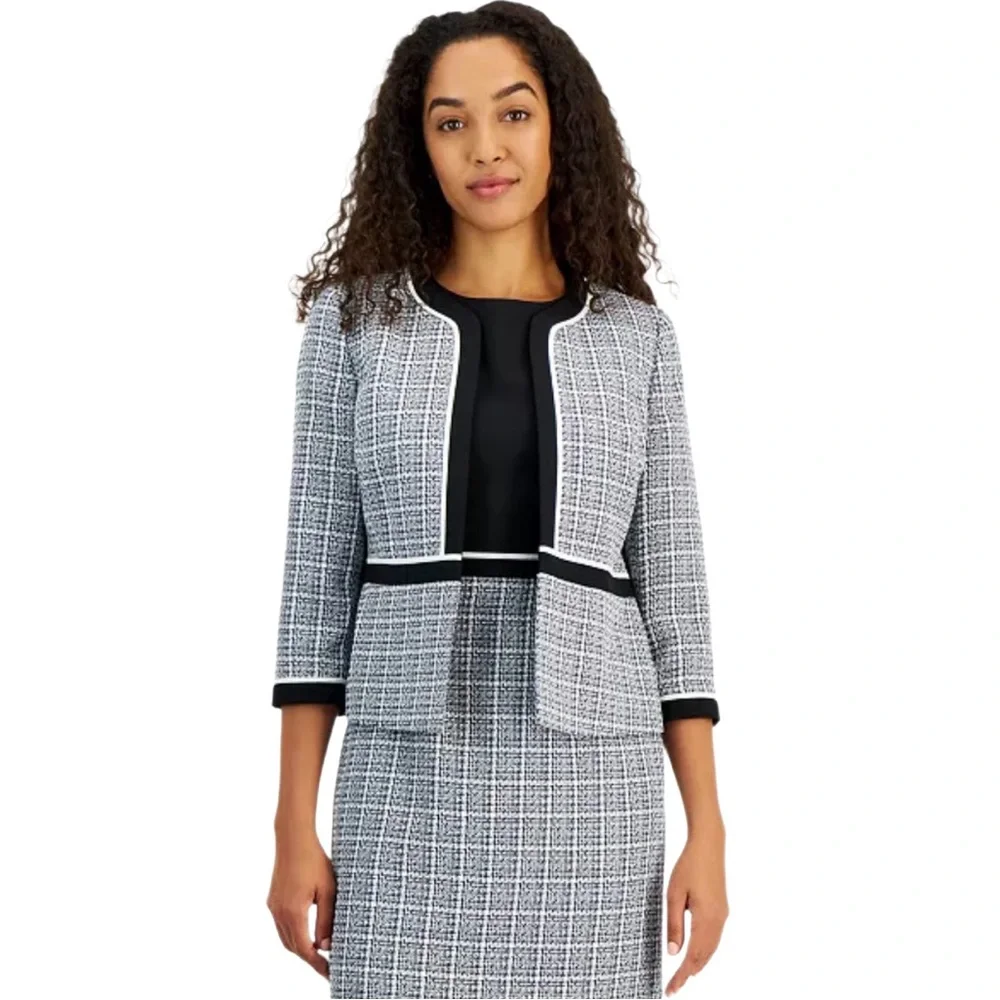 Kasper Women's Open-Front Piped-Trim Tweed Jacket, Regular & Petite NEW
